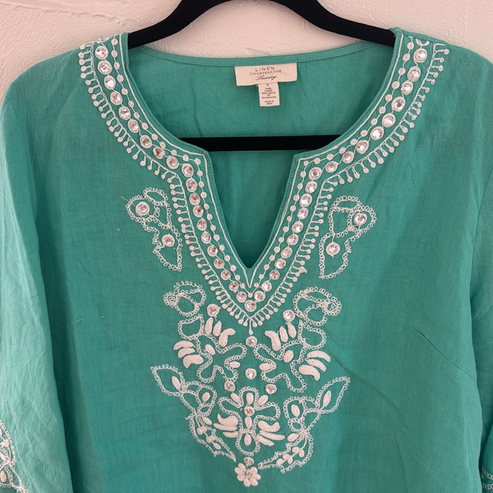 🌟 Charter Club 100% Linen Embroidered Tunic – Size Large 🌟 - Picture 5 of 5